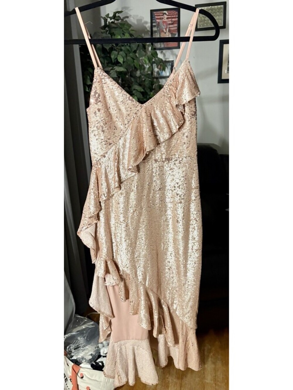 Beautiful Just Me Rose Gold Sequin Midi Dress Formal With Slit Size S